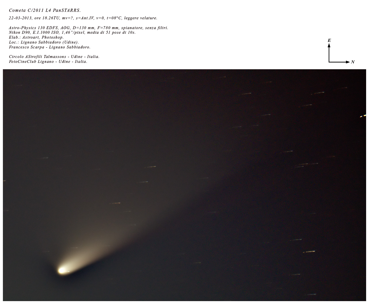 C/2011 L4 (PanStarrs) taken in Lignano Sabbiadoro in march 22nd, 2013: 309 KB; click on the image to enlarge