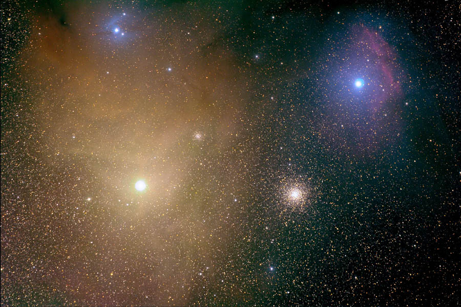 Nebulae around Antares in Scorpio: 153 KB; click on the image to enlarge