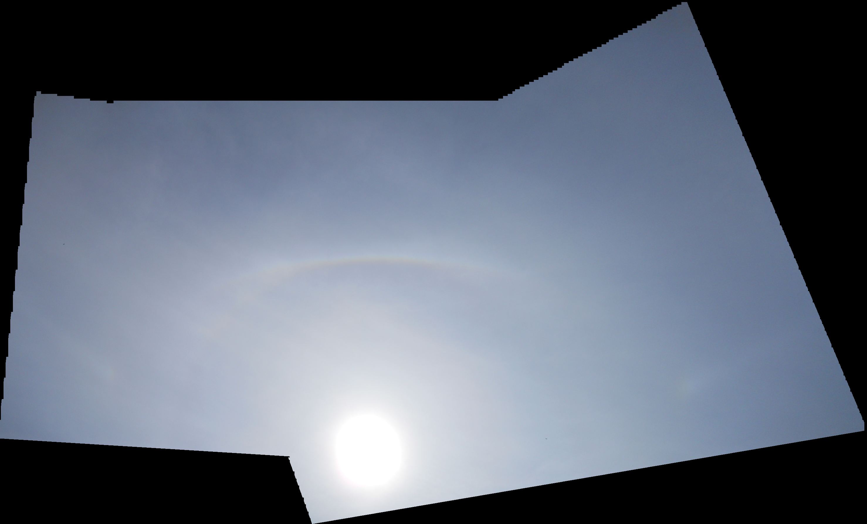 Solar arc with upper tangen arc, parhelia, parelic circle: 156 KB; click on the image to enlarge