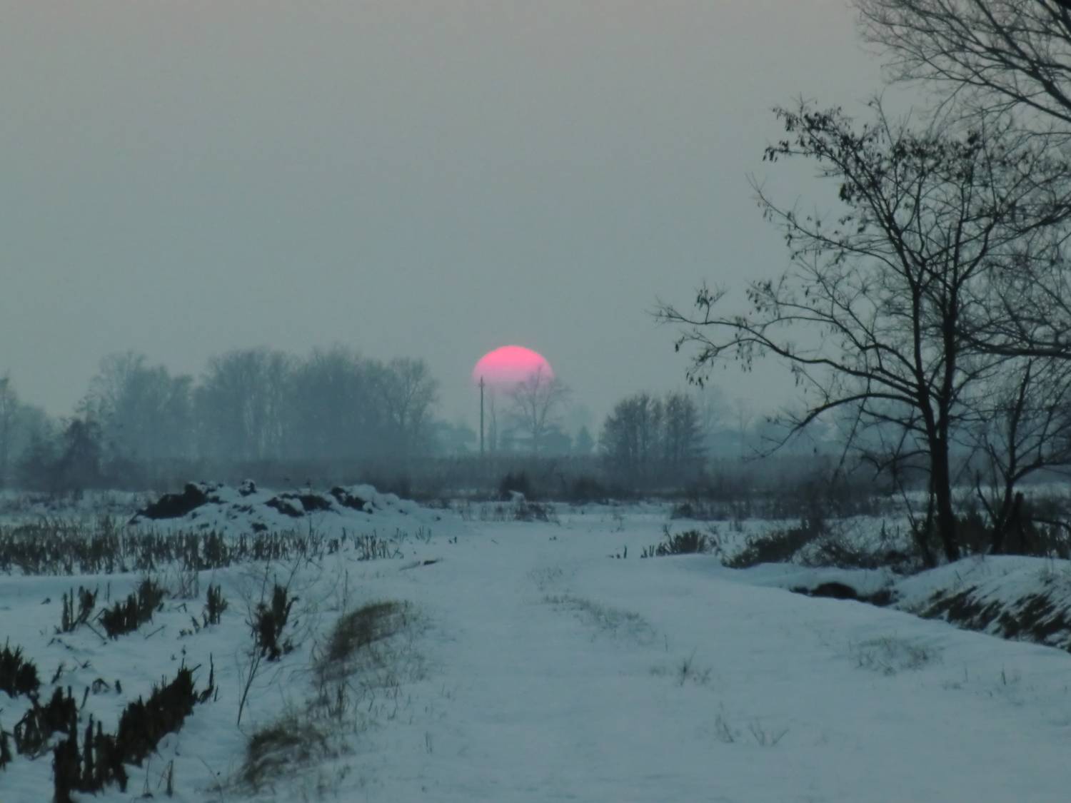 Sunset over the snow: 105 KB; click on the image to enlarge