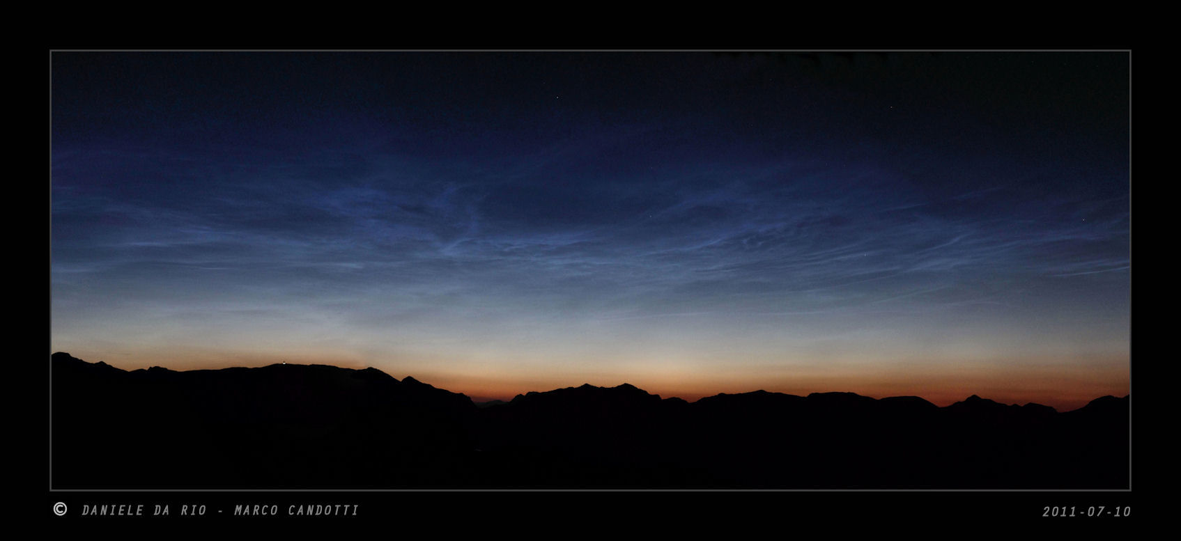 Noctilucent clouds over Mount Zoncolan: 99 KB; click on the image to enlarge