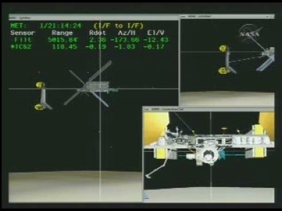 I motori orbitali hanno dato una leggera spinta (pallini gialli) perchè l'Atlantis si avvicini alla ISS: 24 KB
