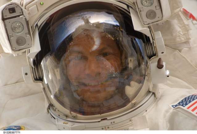 Astronaut Stanley Love during first EVA